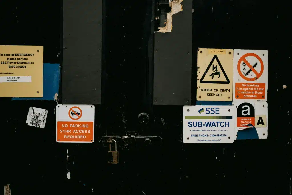 door with health and safety signs
