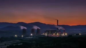 factory with orange sky