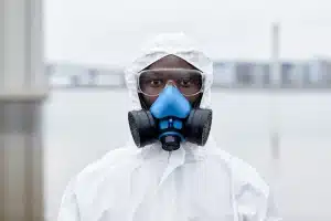 man in hazmat suit