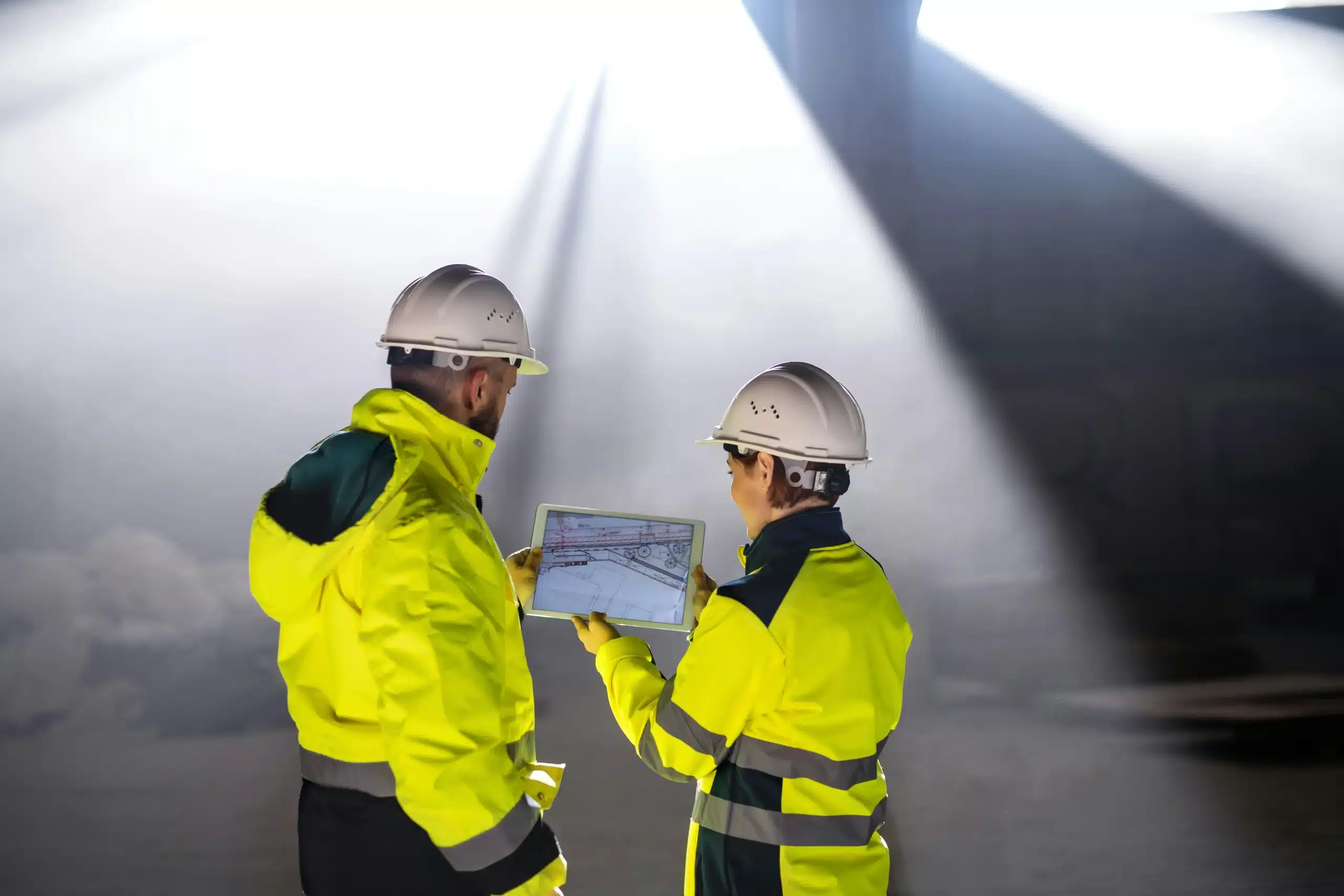 people looking at floor plans while doing a fire risk assessment